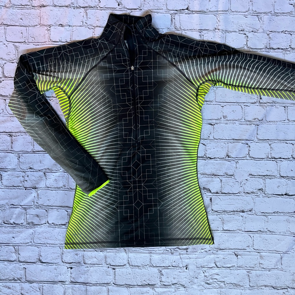 Nike Pro Black and Neon Green Geometric Pullover